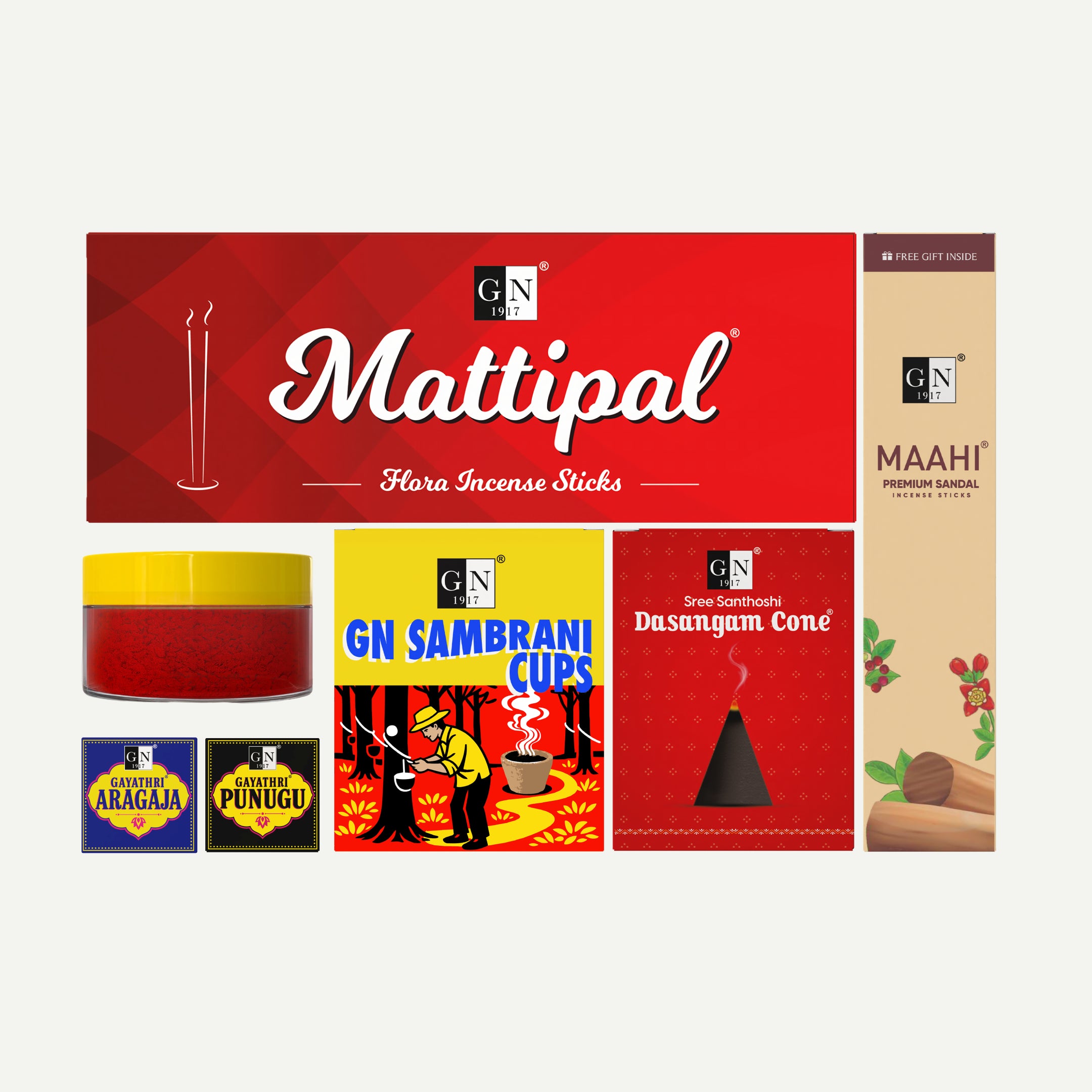 GN Starter Pack | Incense Sticks, Sambrani Cups, Dhoop Cone & Pooja Powders Combo