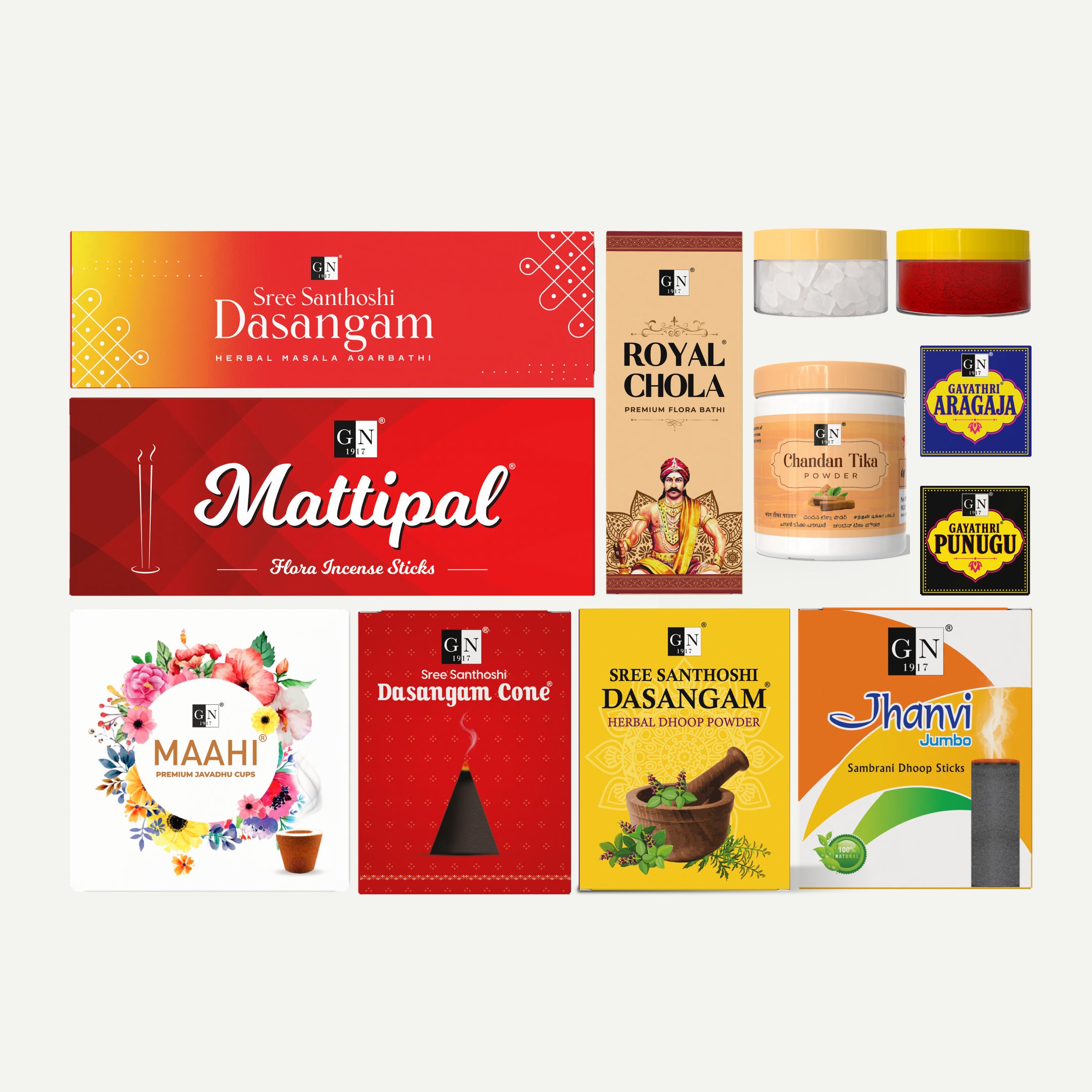 GN 1917 Super Value Combo Pack | 12 Incense, Dhoop & Pooja Essentials